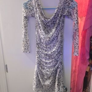 Abercrombie & Fitch Long Sleeve Ruched Dress - White and Black